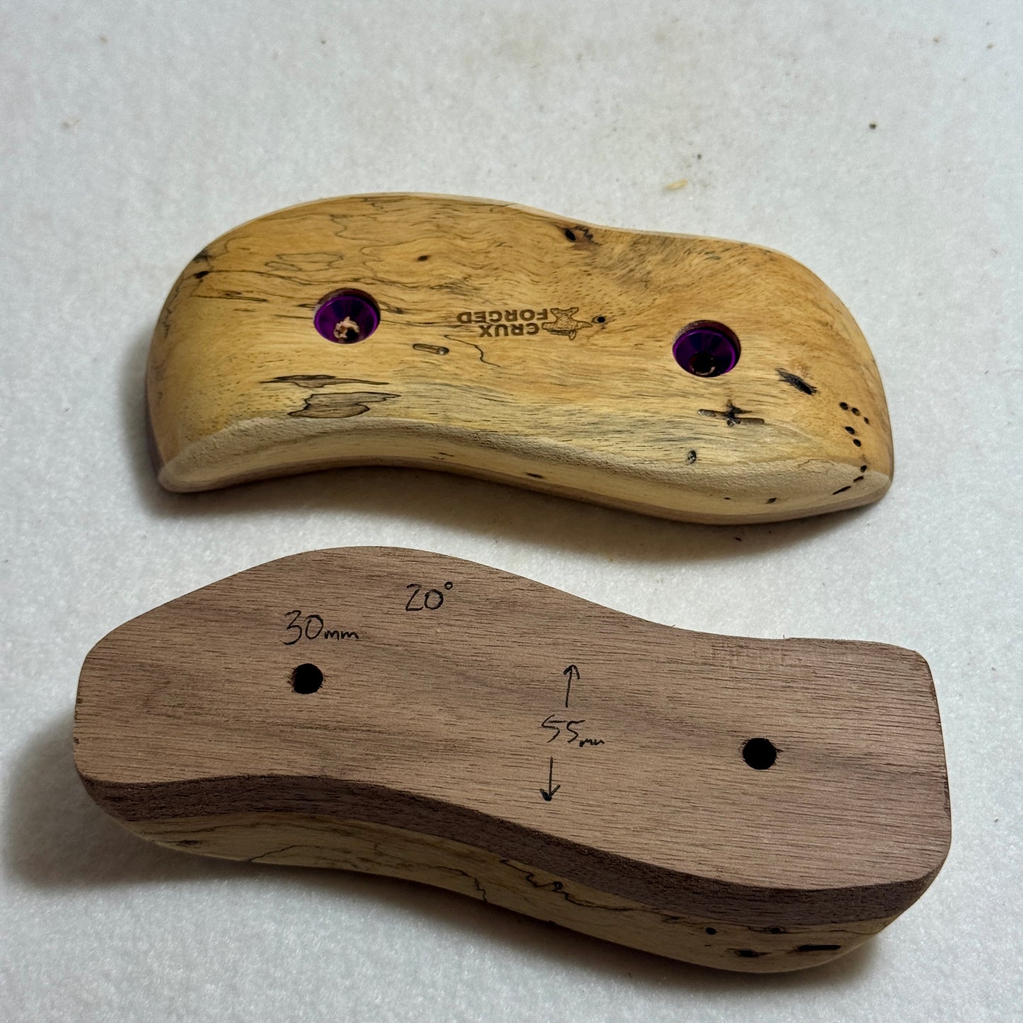 30-20-55 Spalted Tamarind S-Curve Pinch Pair - Wood Climbing Hold