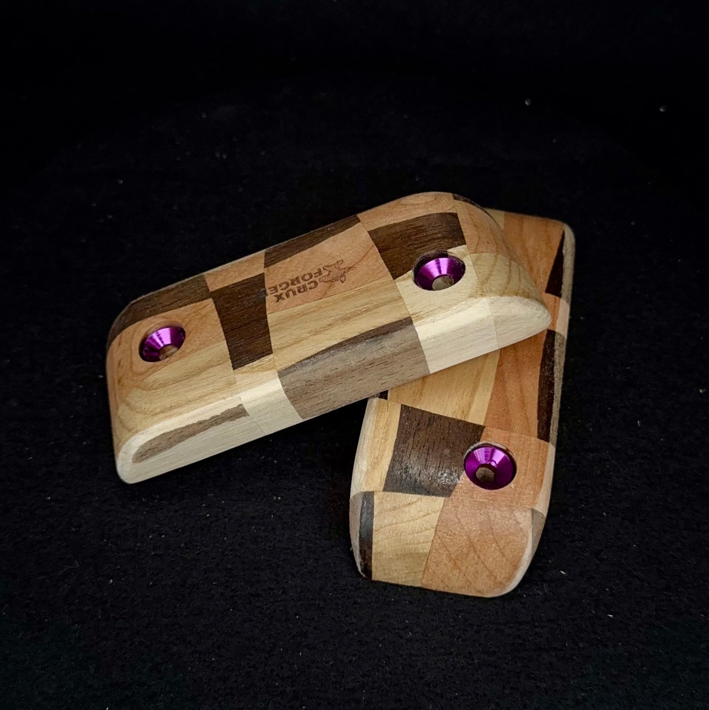 15° Incut Chaotic Checkered Crimp Pinch Pair - Wood Climbing Hold