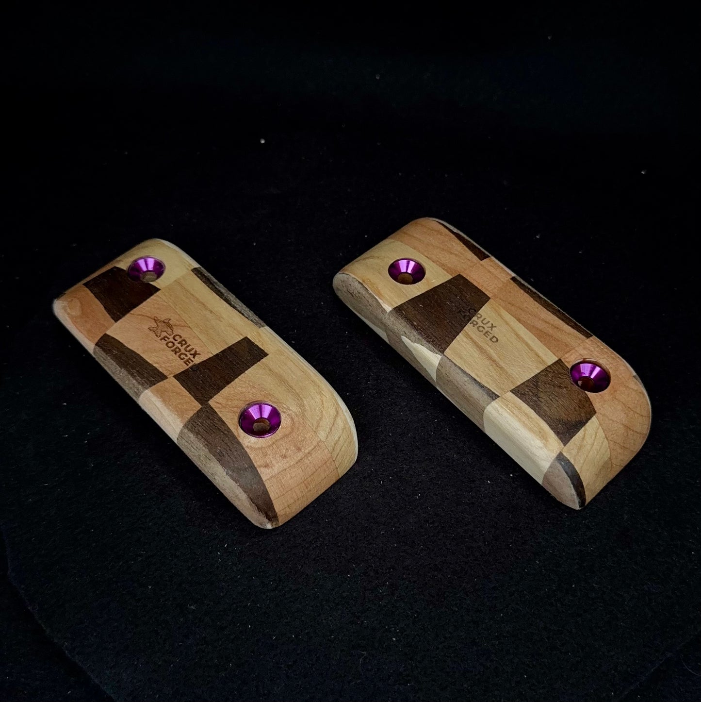 15° Incut Chaotic Checkered Crimp Pinch Pair - Wood Climbing Hold