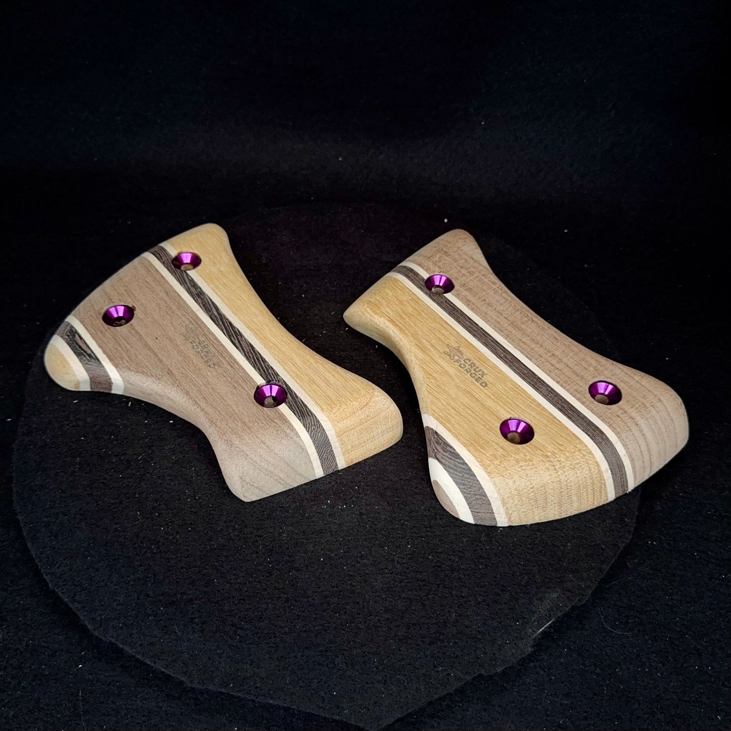 15° Incut Black & Yellow Hatchet Crimpy Pinch Pair - Wood Climbing Hold