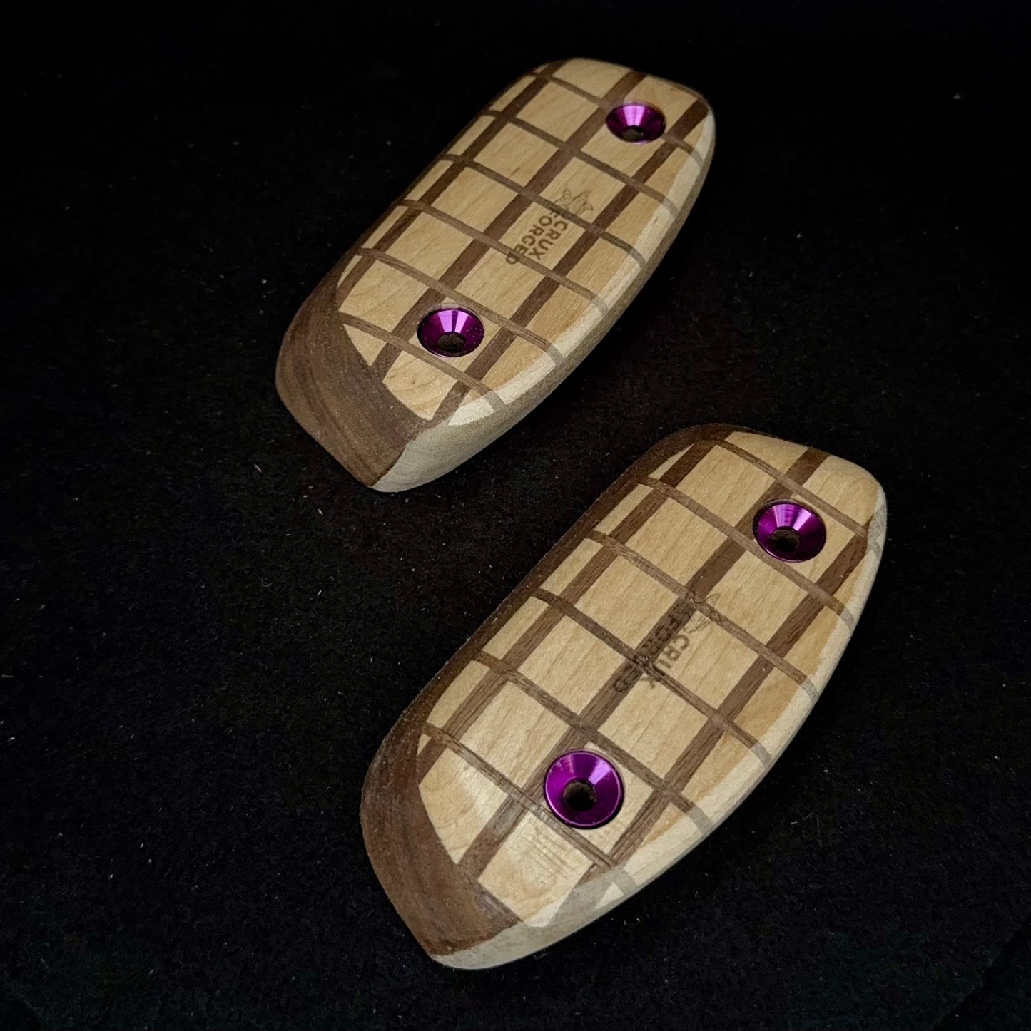 20° Incut 25mm Convex Crisscross Crimp Pair - Wood Climbing Hold