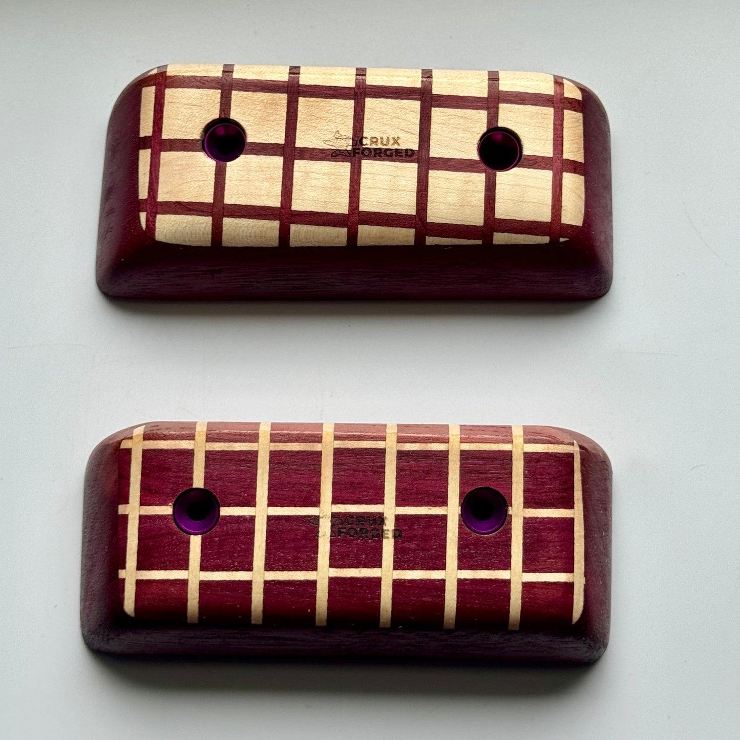 30mm 20° Incut Criss-Cross Maple/Purpleheart Crimp - Wood Climbing Hold