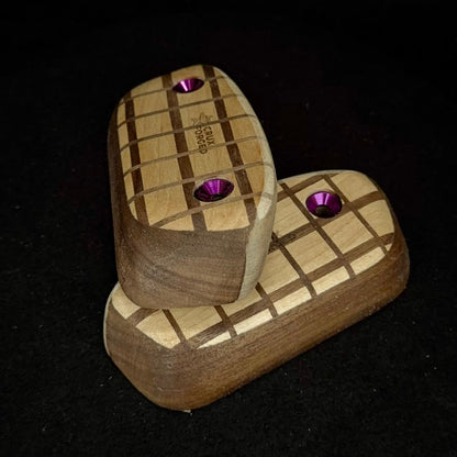 20° Incut 25mm Convex Crisscross Crimp Pair - Wood Climbing Hold