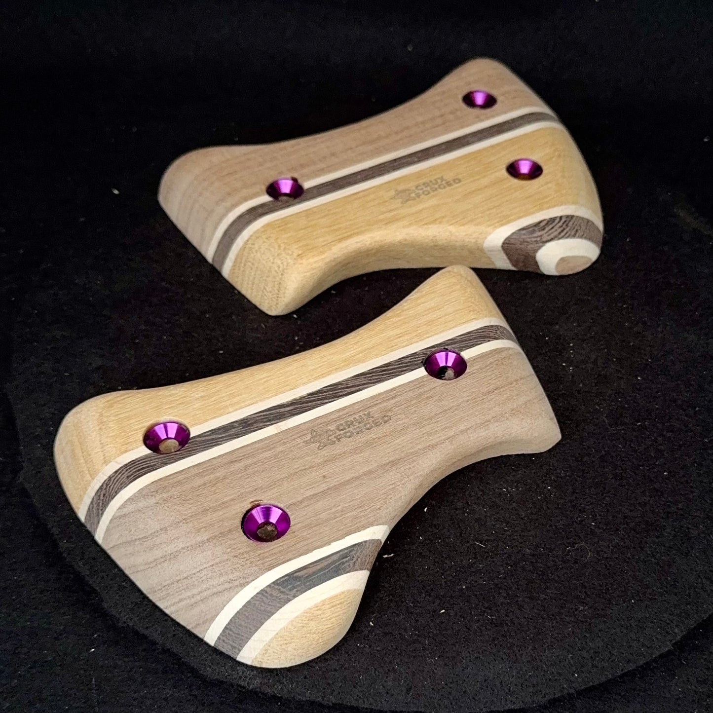 15° Incut Black & Yellow Hatchet Crimpy Pinch Pair - Wood Climbing Hold