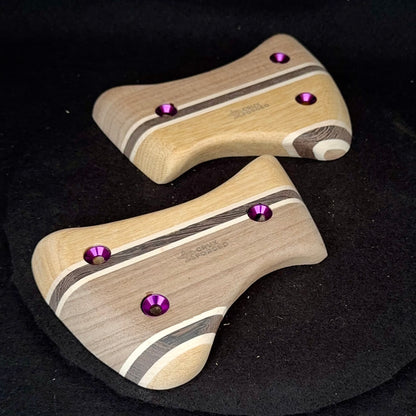 15° Incut Black & Yellow Hatchet Crimpy Pinch Pair - Wood Climbing Hold