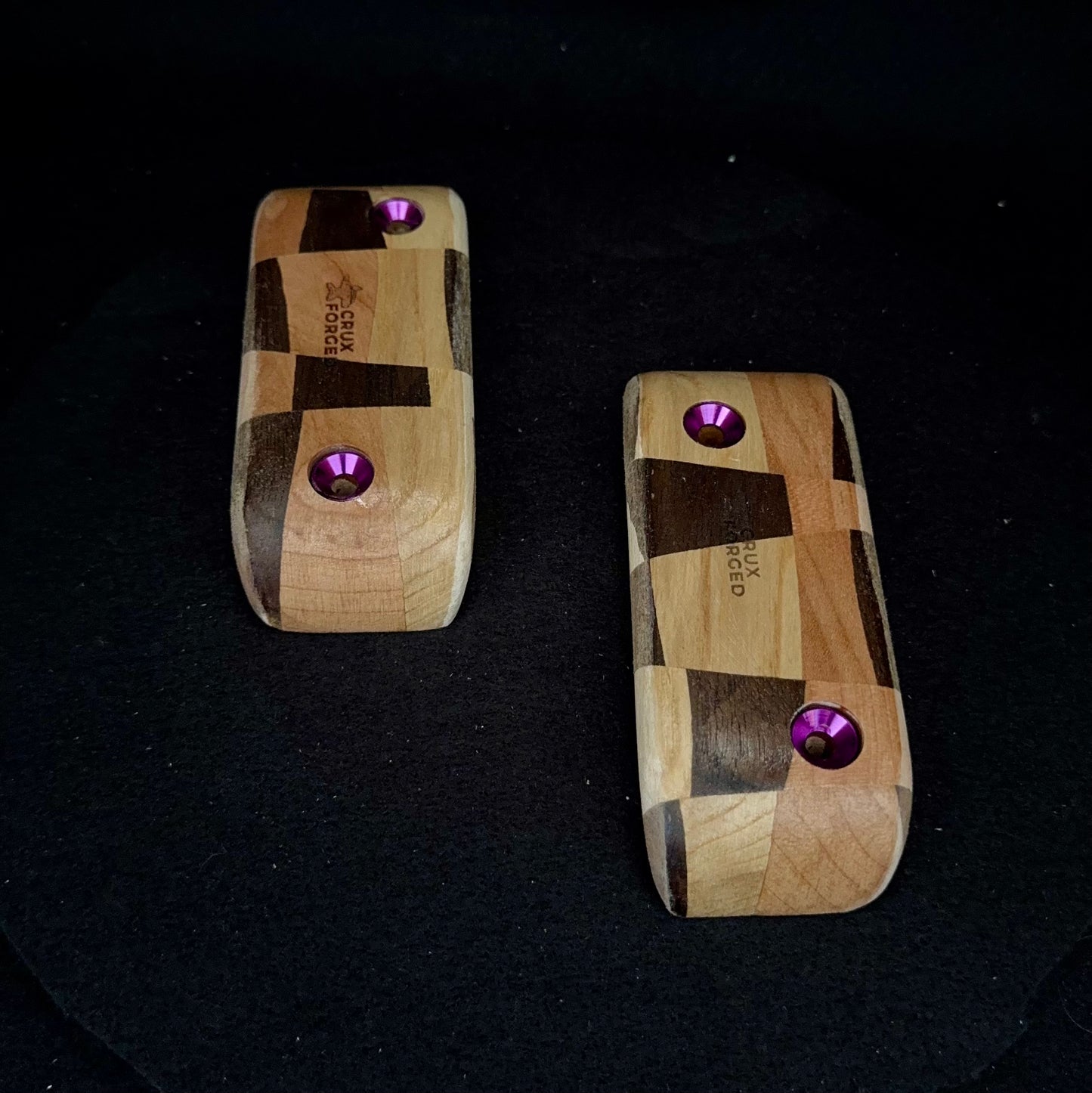 15° Incut Chaotic Checkered Crimp Pinch Pair - Wood Climbing Hold