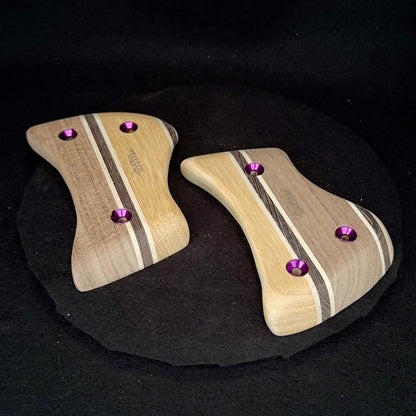 15° Incut Black & Yellow Hatchet Crimpy Pinch Pair - Wood Climbing Hold