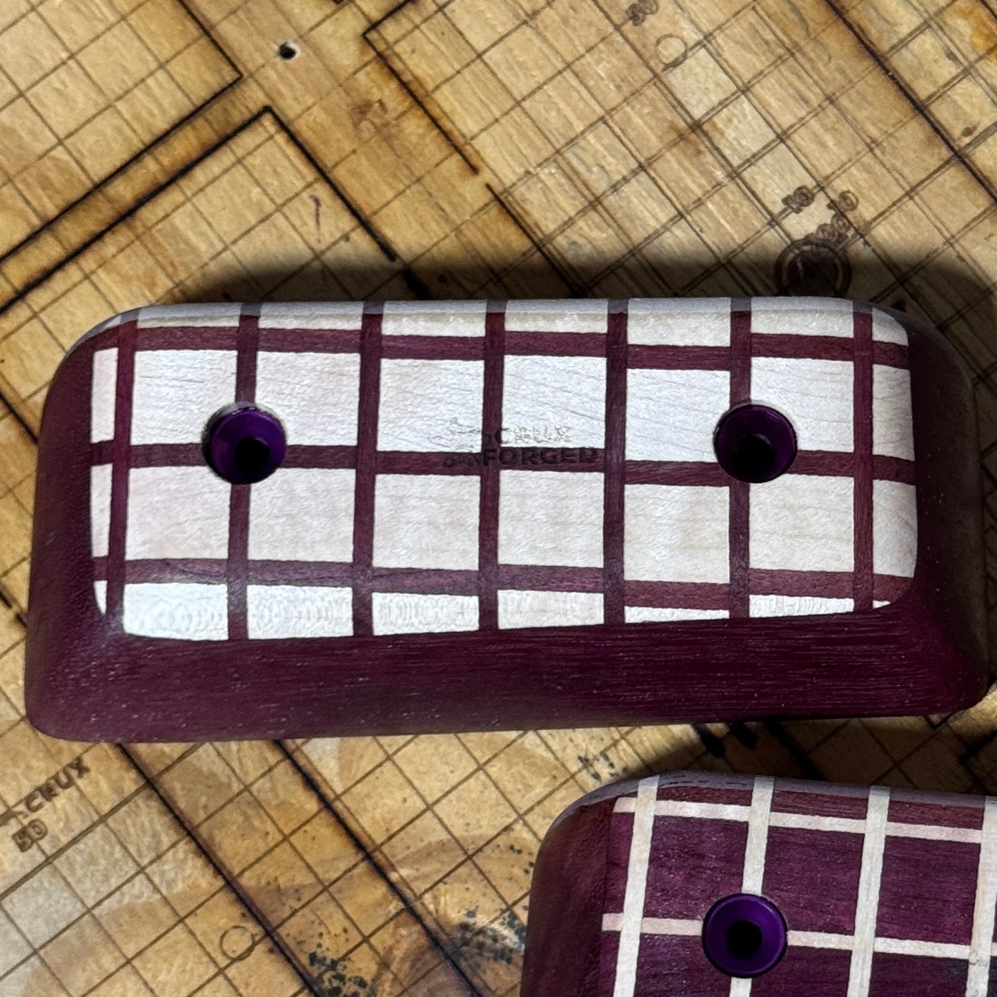 30mm 20° Incut Criss-Cross Maple/Purpleheart Crimp - Wood Climbing Hold