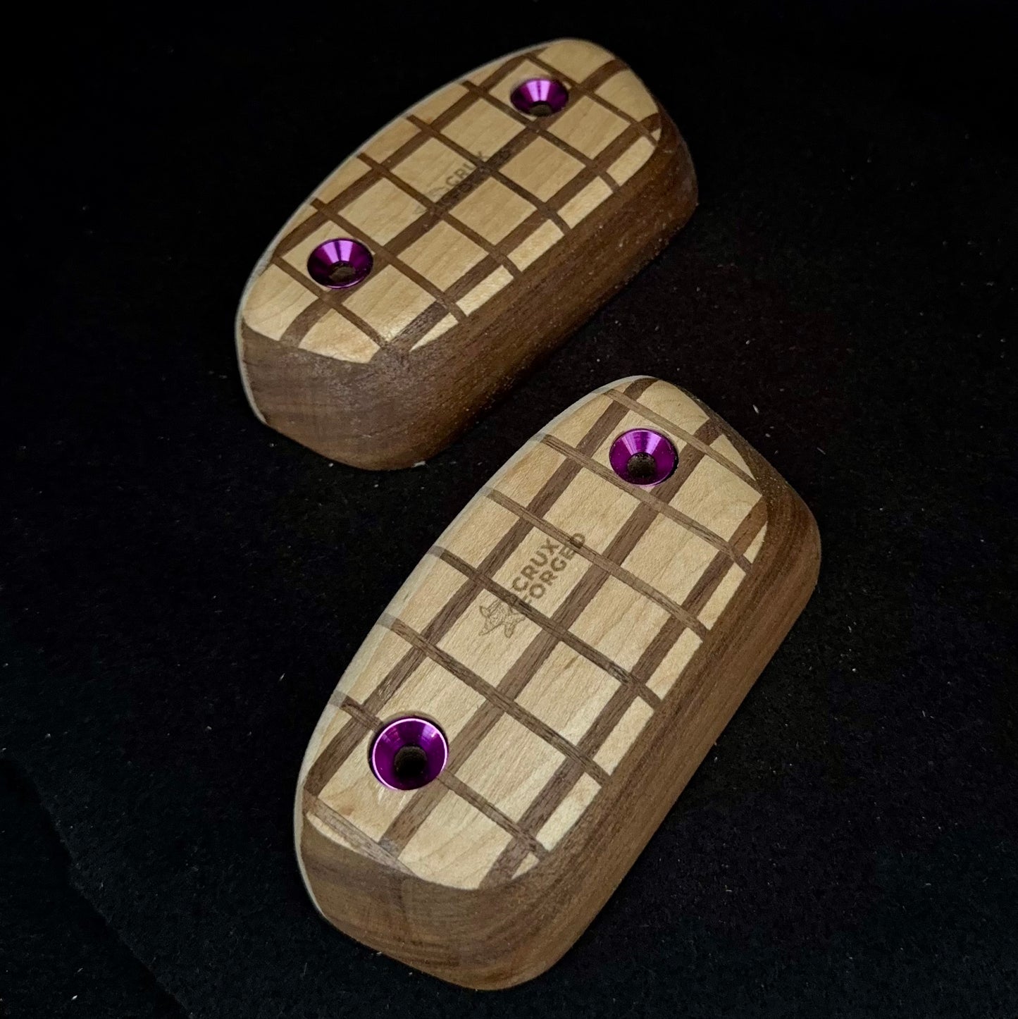 20° Incut 25mm Convex Crisscross Crimp Pair - Wood Climbing Hold