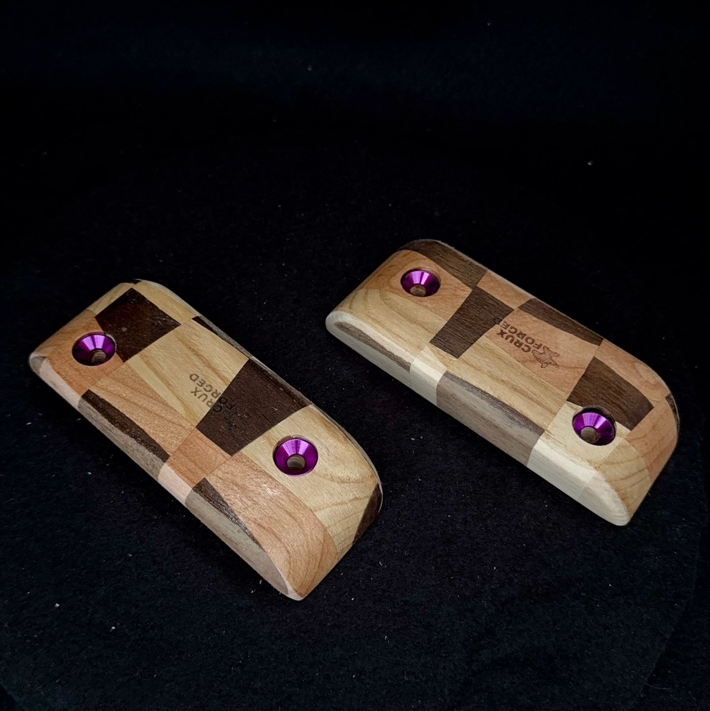 15° Incut Chaotic Checkered Crimp Pinch Pair - Wood Climbing Hold