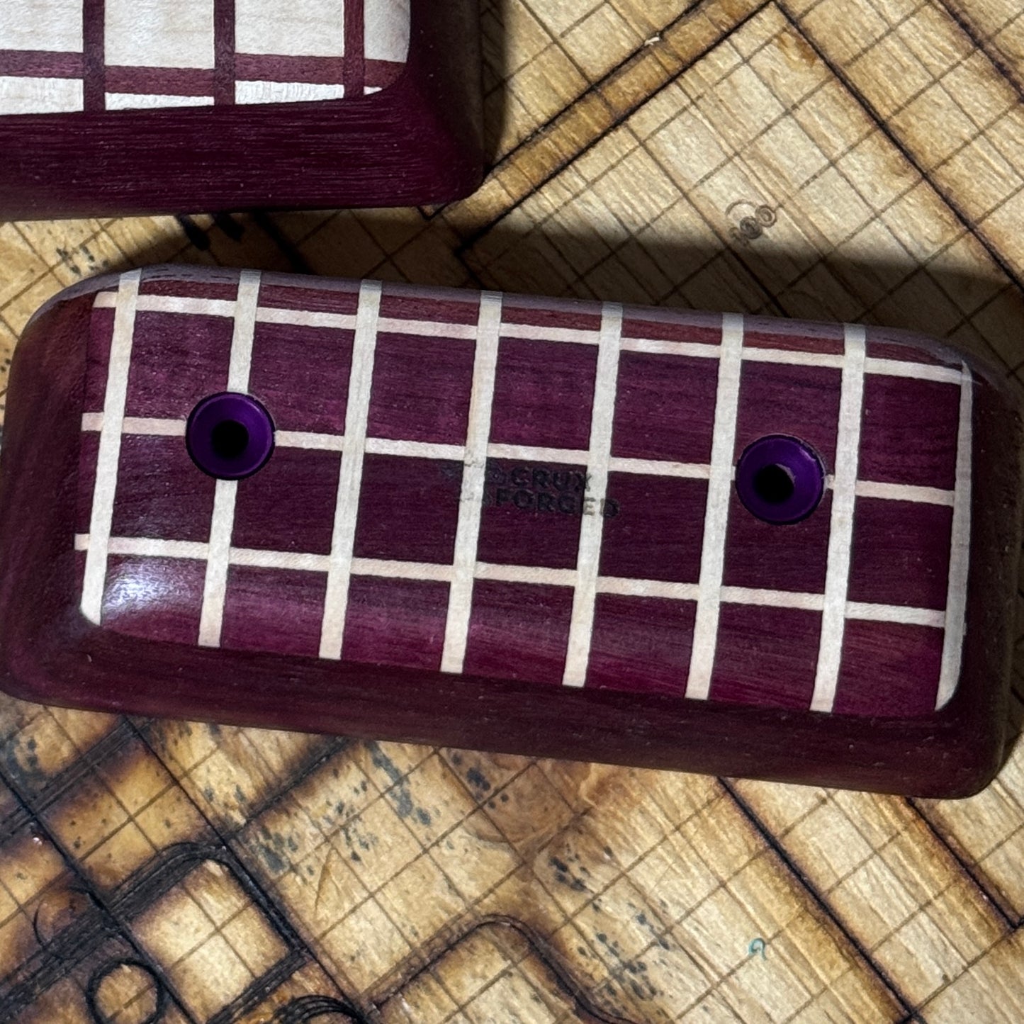 30mm 20° Incut Criss-Cross Maple/Purpleheart Crimp - Wood Climbing Hold