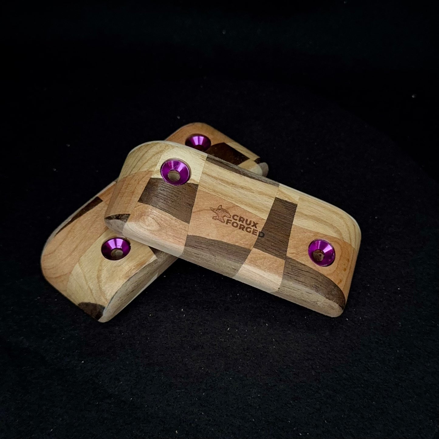 15° Incut Chaotic Checkered Crimp Pinch Pair - Wood Climbing Hold