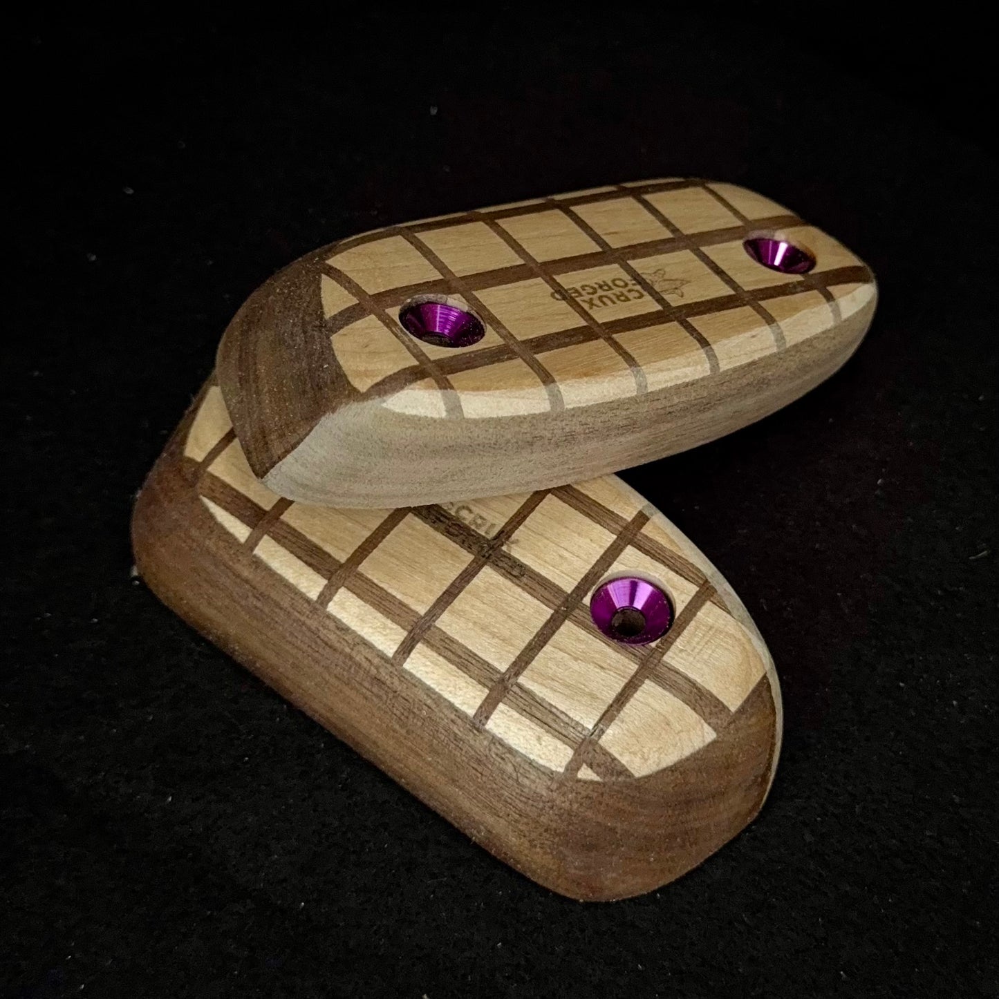 20° Incut 25mm Convex Crisscross Crimp Pair - Wood Climbing Hold