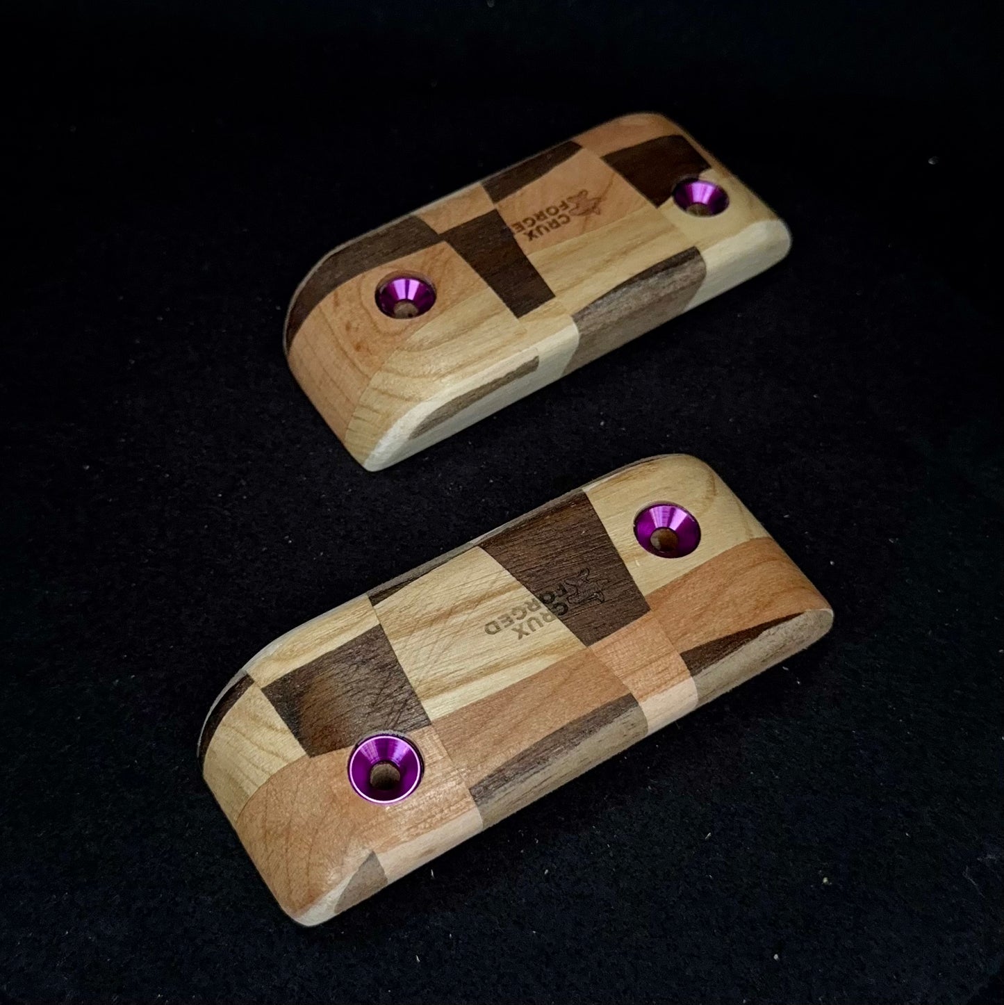 15° Incut Chaotic Checkered Crimp Pinch Pair - Wood Climbing Hold