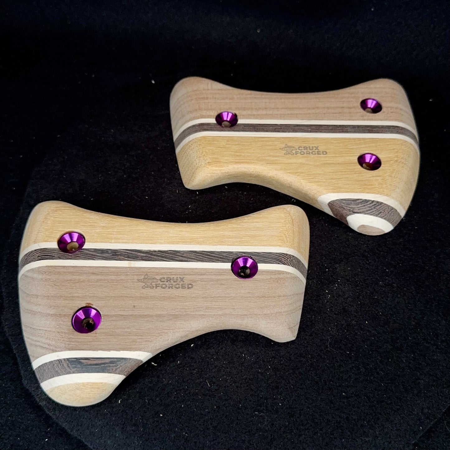 15° Incut Black & Yellow Hatchet Crimpy Pinch Pair - Wood Climbing Hold